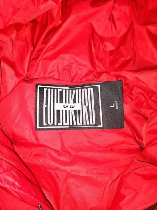 EVISUKURO Red Aka Black Puffer Jacket Men's Size Large Hooded Padded Coat - Picture 7 of 8